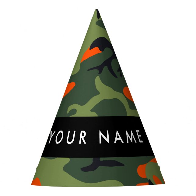 Orange Camouflage Pattern, Your name, Personalize Party Hat (Front)