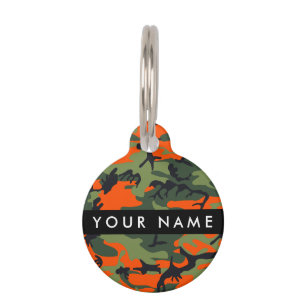 Orange Camouflage Pattern, Your name, Personalize Pet Tag