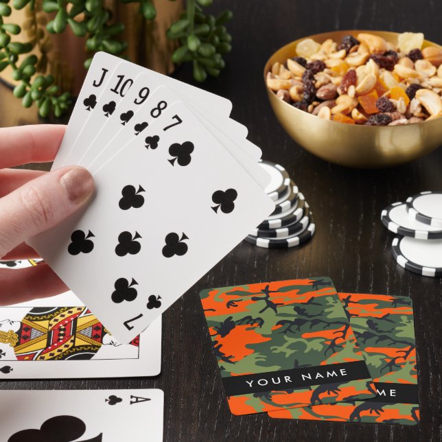 Orange Camouflage Pattern, Your name, Personalize Playing Cards (In Situ)
