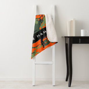 Orange Camouflage Pattern, Your name, Personalize Sherpa Blanket