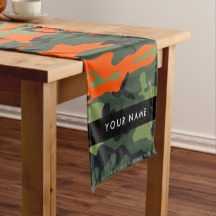 Orange Camouflage Pattern, Your name, Personalize Short Table Runner