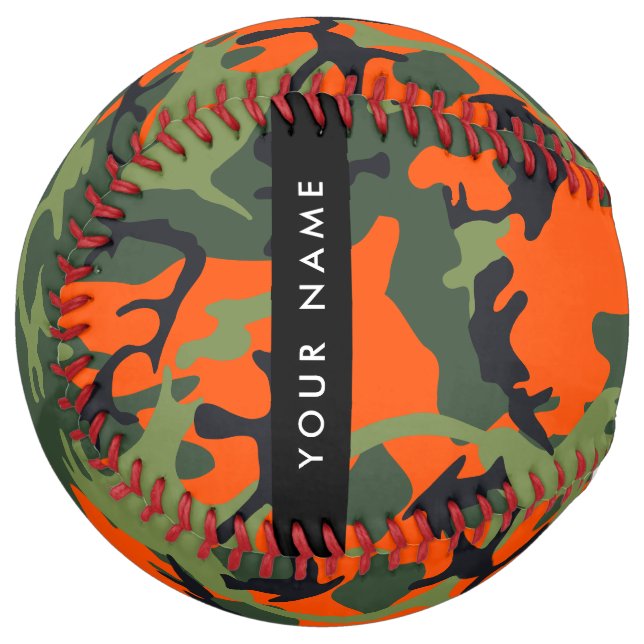 Orange Camouflage Pattern, Your name, Personalize Softball (Front Left)