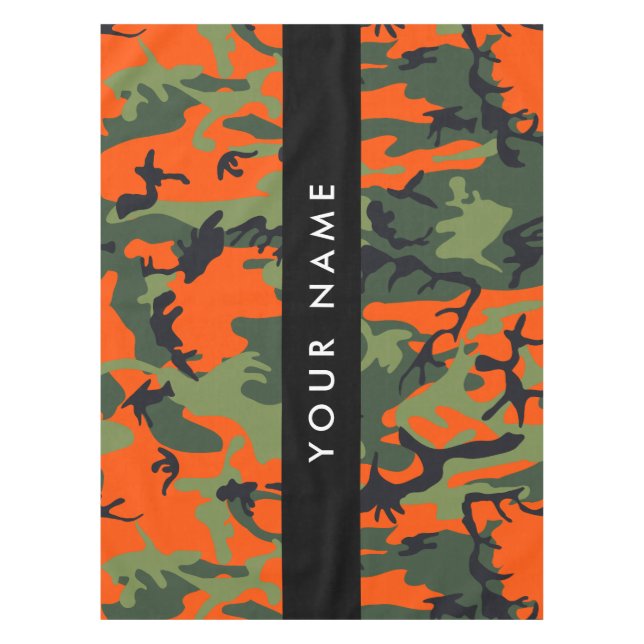 Orange Camouflage Pattern, Your name, Personalize Tablecloth (Front)