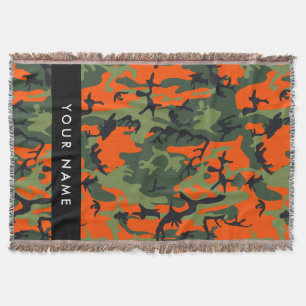 Orange Camouflage Pattern, Your name, Personalize Throw Blanket