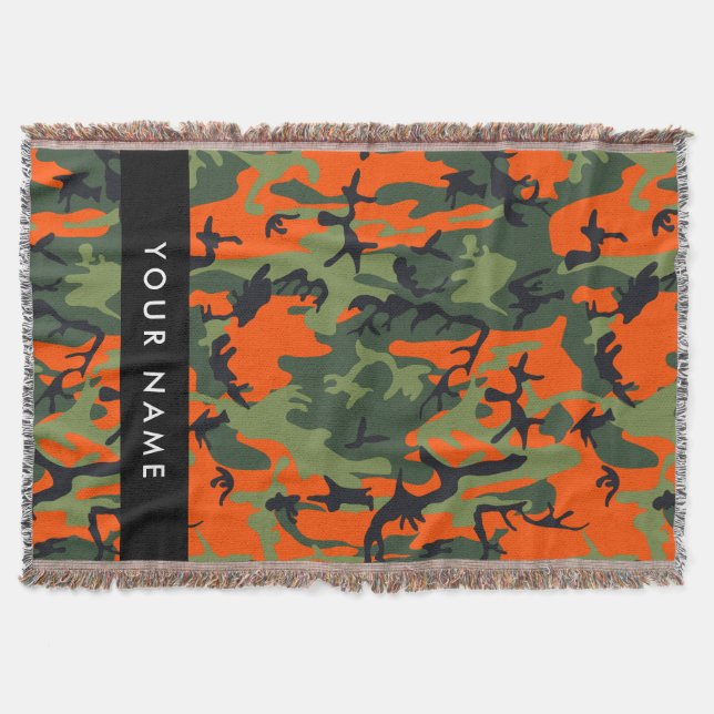 Orange Camouflage Pattern, Your name, Personalize Throw Blanket (Front)