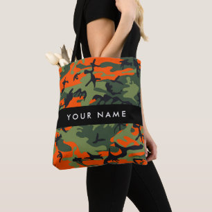 Orange Camouflage Pattern, Your name, Personalize Tote Bag