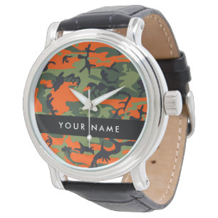 Orange Camouflage Pattern, Your name, Personalize Watch