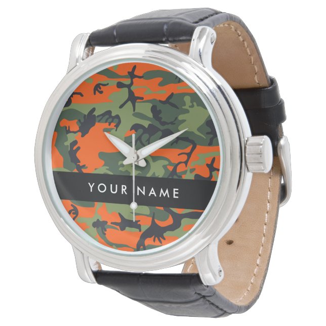 Orange Camouflage Pattern, Your name, Personalize Watch (Angled)