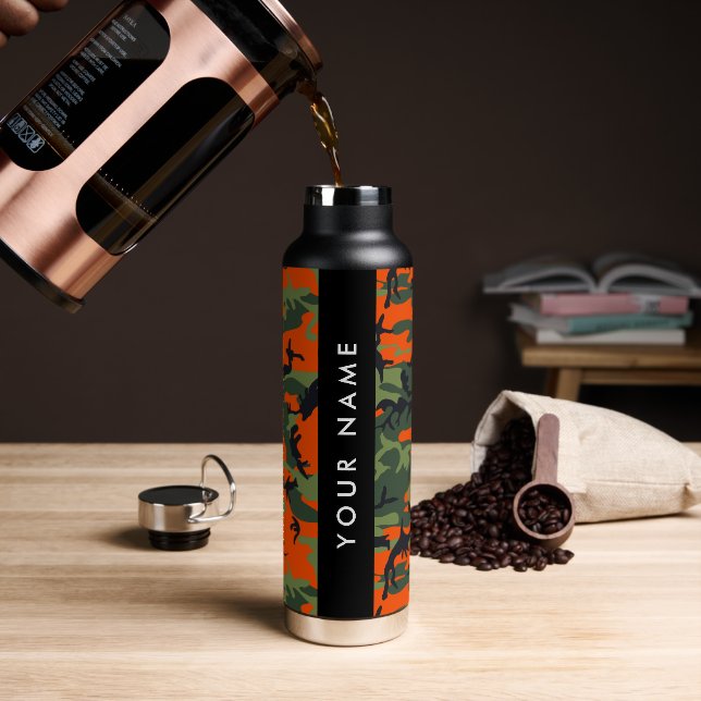 Orange Camouflage Pattern, Your name, Personalize Water Bottle (Coffee)
