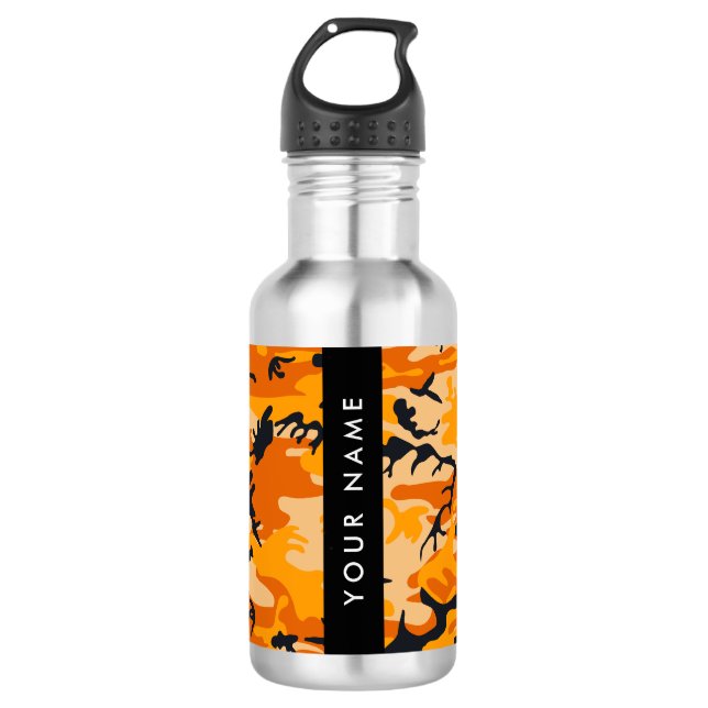 Orange Camouflage Your name Personalize 532 Ml Water Bottle (Front)