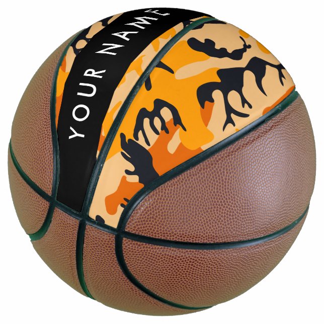 Orange Camouflage Your name Personalize Basketball (Angled)