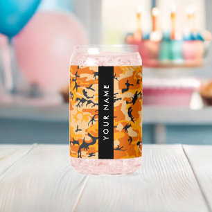 Orange Camouflage Your name Personalize Can Glass