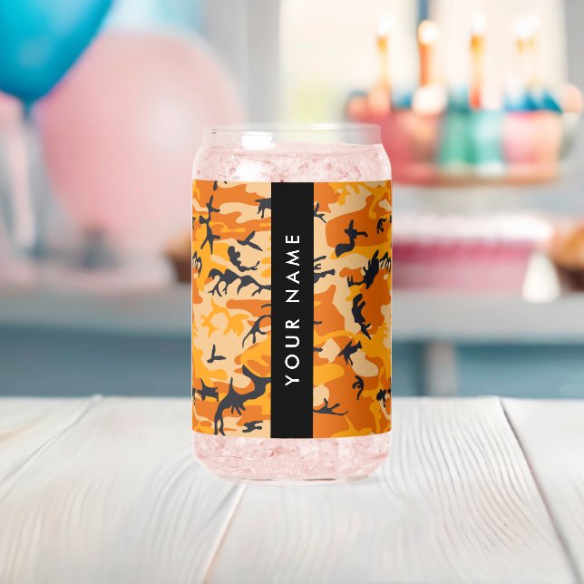Orange Camouflage Your name Personalize Can Glass (Insitu (Baby Shower))