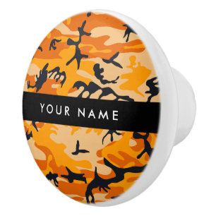 Orange Camouflage Your name Personalize Ceramic Knob