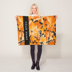 Orange Camouflage Your name Personalize Fleece Blanket