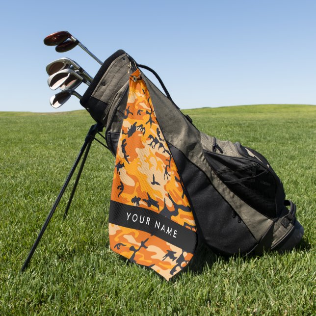 Orange Camouflage Your name Personalize Golf Towel (Green)