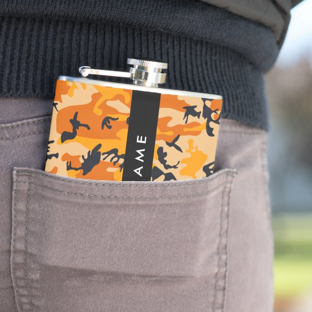 Orange Camouflage Your name Personalize Hip Flask (In Situ)