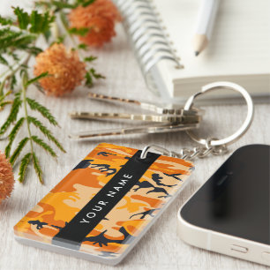 Orange Camouflage Your name Personalize Keychain