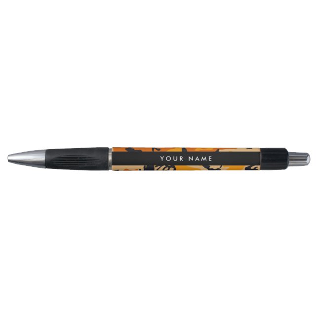 Orange Camouflage Your name Personalize Pen (Front)