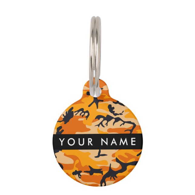 Orange Camouflage Your name Personalize Pet Tag (Front)