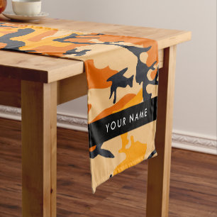 Orange Camouflage Your name Personalize Short Table Runner