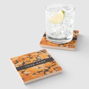 Orange Camouflage Your name Personalize Stone Coaster