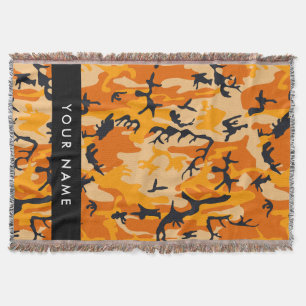 Orange Camouflage Your name Personalize Throw Blanket