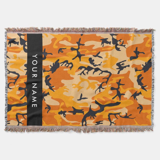 Orange Camouflage Your name Personalize Throw Blanket (Front)
