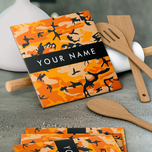 Orange Camouflage Your name Personalize Tile