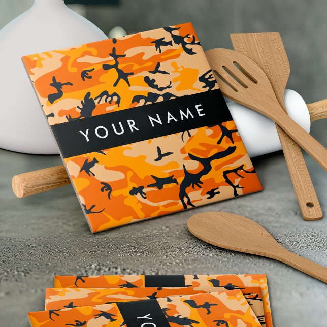 Orange Camouflage Your name Personalize Tile (Creator Uploaded)