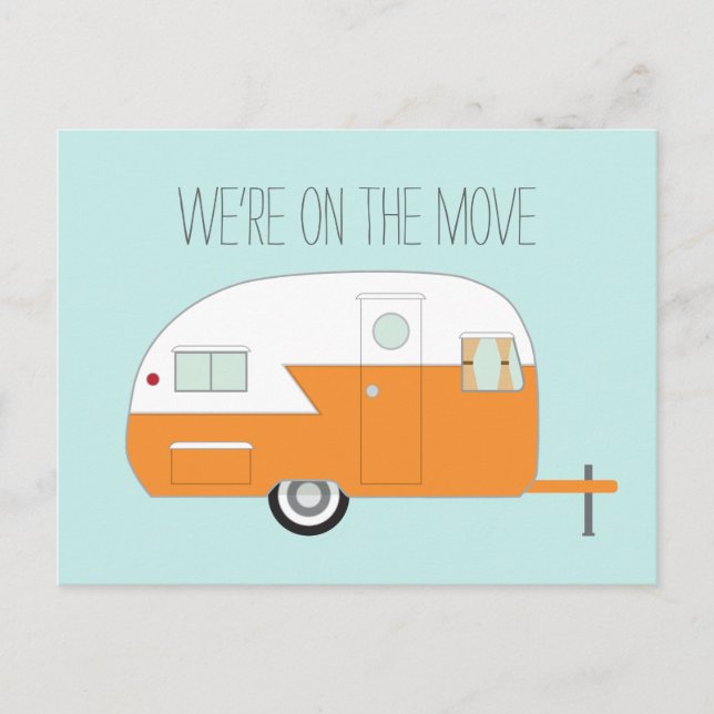 Orange Camper Announcement Postcard (Front)