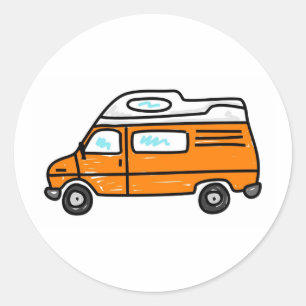 Orange Campervan Classic Round Sticker