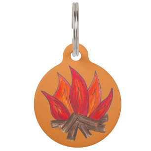 Orange Campfire Camp Fire Flames Logs Camping Pet Tag