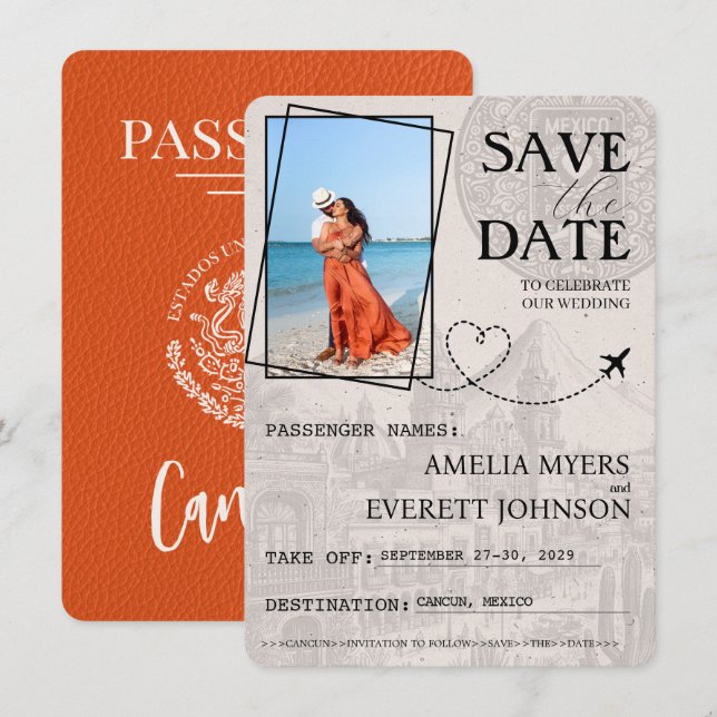Orange Cancun Passport Save The Date (Front/Back)