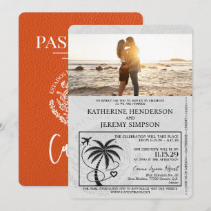 Orange Cancun Passport Wedding Invitation