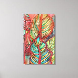 Orange Canna leaves watercolor original art Canvas Print