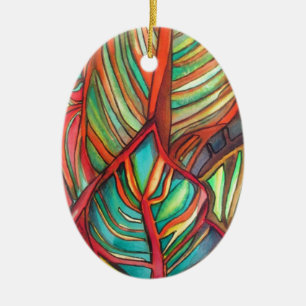 Orange Canna leaves watercolor original art Ceramic Ornament