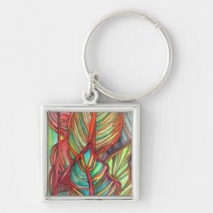 Orange Canna leaves watercolor original art Keychain