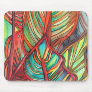 Orange Canna leaves watercolor original art Mouse Pad