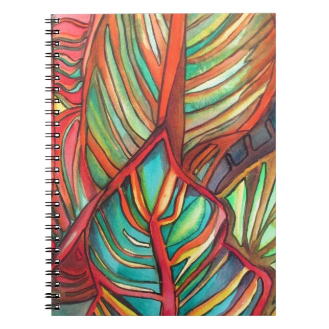 Orange Canna leaves watercolor original art Notebook (Front)