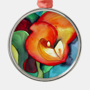 Orange Canna lily flower original watercolor art Metal Ornament