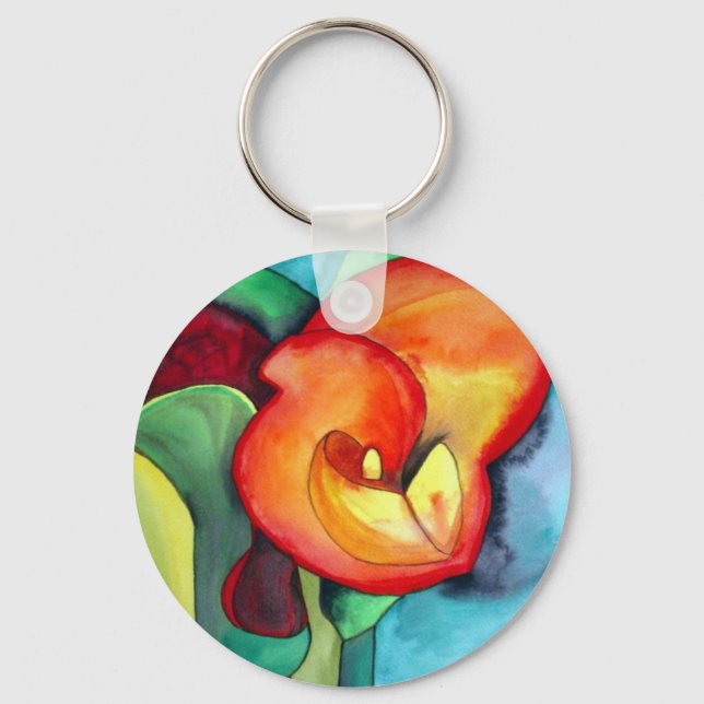 Orange Canna lily original watercolor art Keychain (Front)