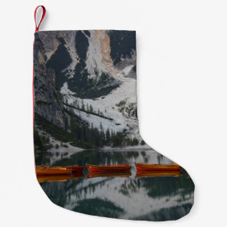 ORANGE CANOE ON BODY OF WATER SMALL CHRISTMAS STOCKING