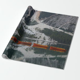 ORANGE CANOE ON BODY OF WATER WRAPPING PAPER