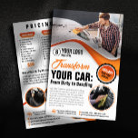 Orange Car Washing Waxing Auto Detailing Service Flyer<br><div class="desc">Showcase your car wash services and pricing with this professional and customizable flyer template. The clean layout and eye-catching design make it easy for customers to compare packages and choose the perfect wash for their needs. Customize the template with your logo, services, and contact information. Highlight your expertise and commitment...</div>