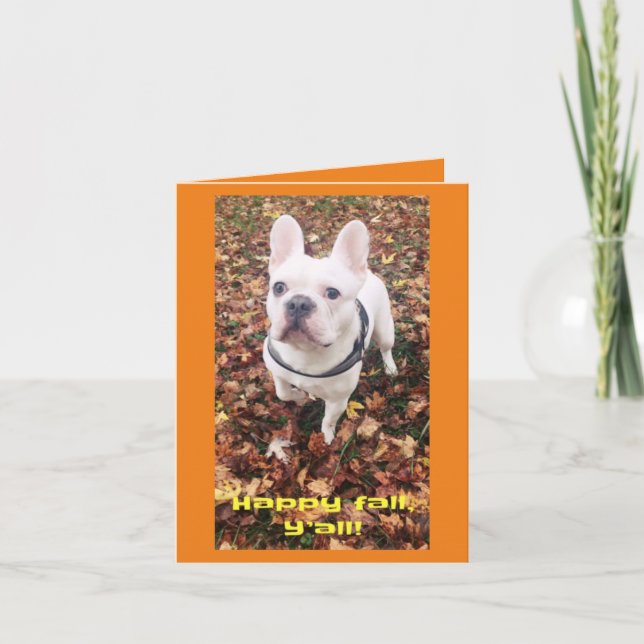 Orange Card Fall Leaves Cute French Bulldog Puppy (Front)