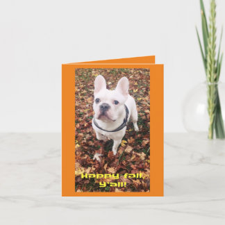 Orange Card Fall Leaves Cute French Bulldog Puppy