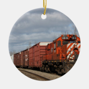 Orange Cargo Train Christmas Ornament