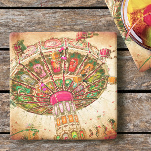 Orange carnival swing ride photo vintage retro stone coaster