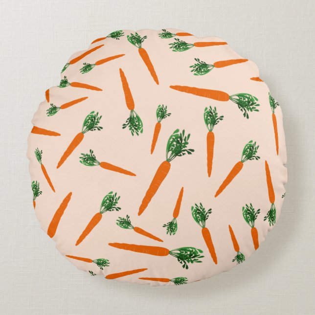 Orange Carrot Pattern Round Pillow (Front)